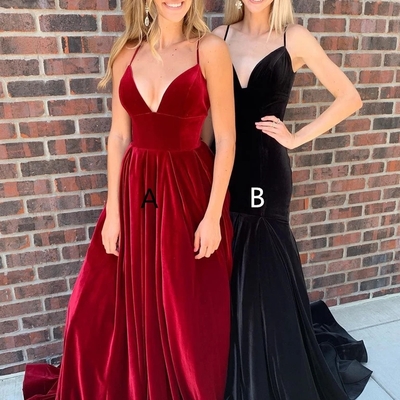 Simple prom dresses long velvet evening dresses - Thumbnail 3