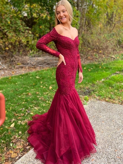 Long Sleeves Off the Shoulder Mermaid Prom Dresses With Appliques