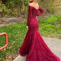 Long Sleeves Off the Shoulder Mermaid Prom Dresses With Appliques - Thumbnail 1
