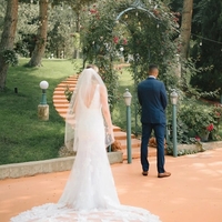 Charming V-Neck Lace Appliuqed Wedding Dresses Backless Bridal Gowns - Thumbnail 1