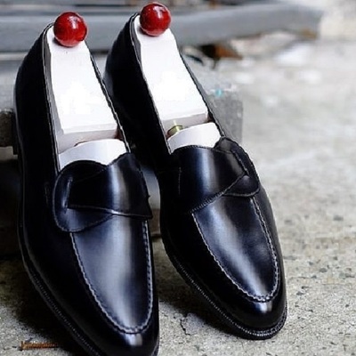 Handmade best men's black leather loafers dress custom made formal shoes - Thumbnail 2
