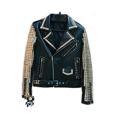 Handmade Black Men’s Studs jacket Leather Retro Biker Jacket
