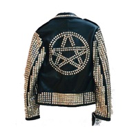 Handmade Black Men’s Studs jacket Leather Retro Biker Jacket - Thumbnail 1