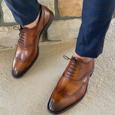 Luxury christmas two tone wingtip handmade leather party wear lace up men's shoes - Thumbnail 4