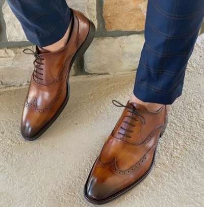 Luxury Christmas Two Tone Wingtip Handmade Leather Party Wear Lace Up Men's Shoes