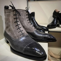 Decent black Grey Handmade rust leather Suede cap toe ankle high Lace Up boot - Thumbnail 1