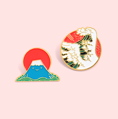 FUJI MOUNTAIN AND KANAGAWA WAVES PINS SET 