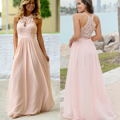 Elegant chiffon long bridesmaid dresses with lace - Thumbnail 4