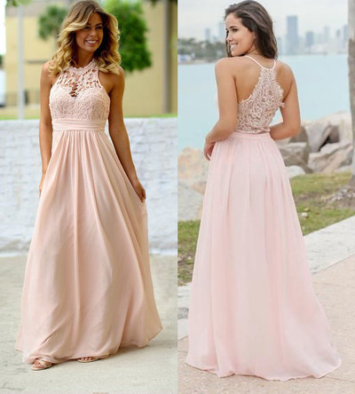 Elegant Chiffon Long Bridesmaid Dresses with Lace