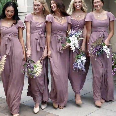 Square long bridesmaid dresses with sash - Thumbnail 2