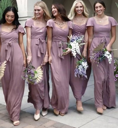 Square Long Bridesmaid Dresses with Sash