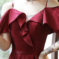 Burgundy satin prom dress simple evening dress - Thumbnail 2