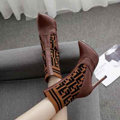 New style letter wool knitted color matching high-heeled mid-tube female boots g9501