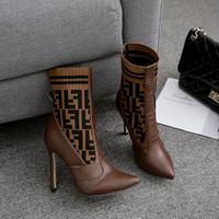 New Style Letter Wool Knitted Color Matching High-Heeled Mid-tube Female Boots G9501 - Thumbnail 1
