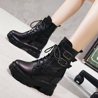 Martin Boots Women's 2020 Autumn And winter New Leather Boots Casual inner Heightening Short Boots Women's Thick-soled High-heeled Women's Boots G5750 - Thumbnail 2
