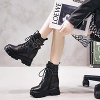 Martin Boots Women's 2020 Autumn And winter New Leather Boots Casual inner Heightening Short Boots Women's Thick-soled High-heeled Women's Boots G5750 - Thumbnail 1