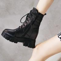 Martin Boots Women's 2020 Autumn And winter New Leather Boots Casual inner Heightening Short Boots Women's Thick-soled High-heeled Women's Boots G5750 - Thumbnail 3