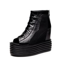 Leather Women's Sandals Roman Shoes Cowhide Single Shoes Platform With High-heeled Wedge Platform Fish Mouth Sandals F6750 - Thumbnail 2