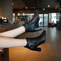 New Style Boots Korean Ladies Shoes Side Zipper Super High Heels Thick Heel Pointed Toe G8510 - Thumbnail 3