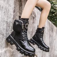 Thick-soled Martin Boots Women Leather Wallets Belt Buckle Straps Ankle Boots High Heel Stretch Women's Boots F7510 - Thumbnail 2