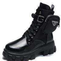 Thick-soled Martin Boots Women Leather Wallets Belt Buckle Straps Ankle Boots High Heel Stretch Women's Boots F7510 - Thumbnail 4