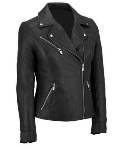 Womens Motorcycle Moto Biker Racing Slim Fit stylish Lambskin Leather Jacket for Ladies Black