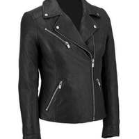 Womens Motorcycle Moto Biker Racing Slim Fit stylish Lambskin Leather Jacket for Ladies Black - Thumbnail 4