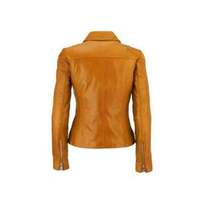 Womens Motorcycle Moto Biker Racing Slim Fit stylish Lambskin Leather Jacket for Ladies Tan - Thumbnail 1
