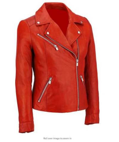 Womens Motorcycle Moto Biker Racing Slim Fit stylish Lambskin Leather Jacket for Ladies Red