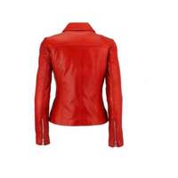 Womens Motorcycle Moto Biker Racing Slim Fit stylish Lambskin Leather Jacket for Ladies Red - Thumbnail 1