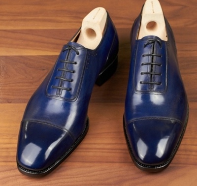 Handmade Men's Navy Cap Toe Lace Up Office Leather Lace Up Shoes