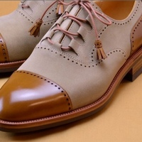 Decent Best Men's Formal Handmade Cap Toe Beige Brown Wedding Shoes In Genuine Leather - Thumbnail 1