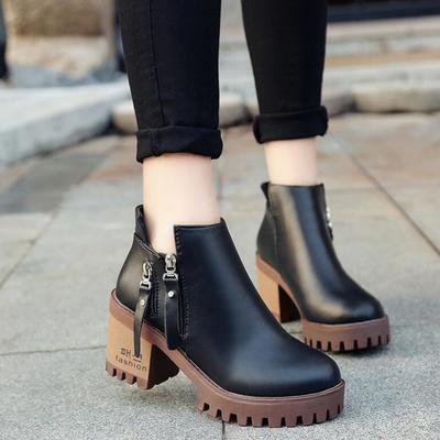 Boots 2020 autumn and winter new european and american thick heel short boots female side zipper high heel martin boots round toe f7420