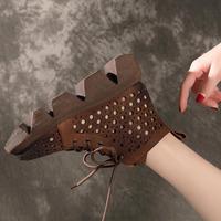 Retro Lace-up Women's Single Shoes New Style Thick-soled Wedges Ethnic Hollow Sandals G5420 - Thumbnail 3