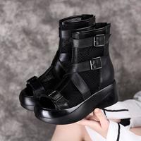 Mesh Sandals Women's Summer Slope Heel Fashion Fish Mouth Platform Roman Sandals F7510 - Thumbnail 4