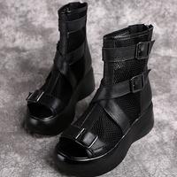 Mesh Sandals Women's Summer Slope Heel Fashion Fish Mouth Platform Roman Sandals F7510 - Thumbnail 6