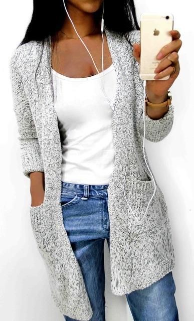 Pocket Loose Long-Sleeved Cardigan