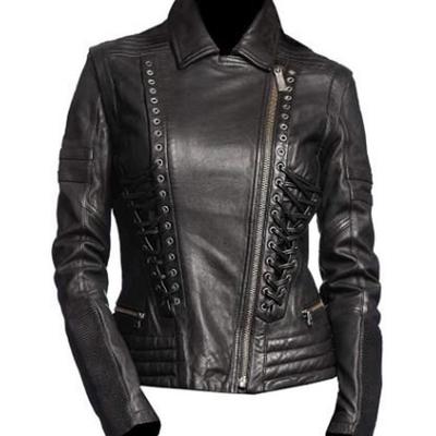 Women black biker motorcycle fashion desinger leather jacket with 100% polyester lining