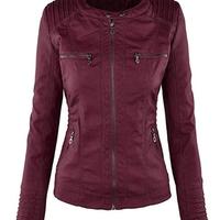 Women's Hooded Maroon Biker Motorcycle Faux Leather Jacket Stylish Slim Fit Maroon Ladies Jacket - Thumbnail 1