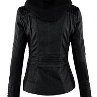 Women's Hooded Black Biker Motorcycle Faux Leather Jacket Stylish Slim Fit Black Ladies Jacket - Thumbnail 1