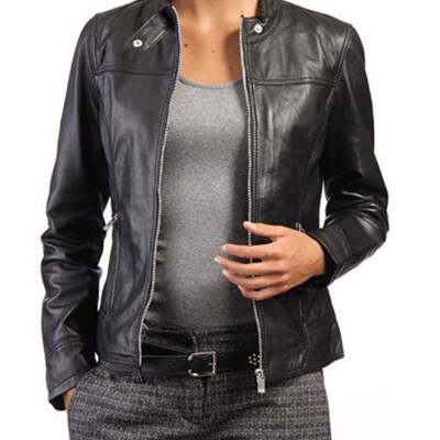 Women genuine real lambskin leather jacket ladies slim fit biker coat front full zipper closure