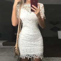 Women Round Neck Short Sleeve Hip Dress - Thumbnail 1