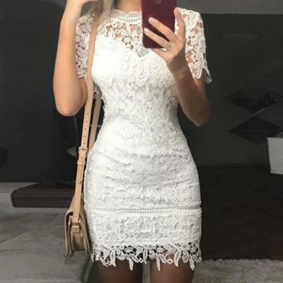 Women round neck short sleeve hip dress - Thumbnail 2