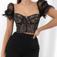 Fashion Sexy Puff Sleeve Lace Shirt - Thumbnail 2