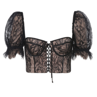 Fashion Sexy Puff Sleeve Lace Shirt - Thumbnail 3