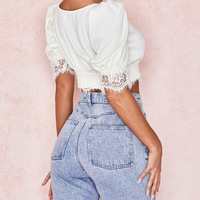 Sexy Puff Sleeves Lace Deep V-Neck Cardigan Top - Thumbnail 3