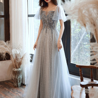 Gray tulle beads prom dress evening dress - Thumbnail 3