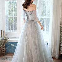 Gray tulle beads prom dress evening dress - Thumbnail 4