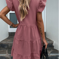 V-Neck Sweet Flounced Chiffon Cake Dress - Thumbnail 2