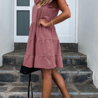 V-Neck Sweet Flounced Chiffon Cake Dress - Thumbnail 3